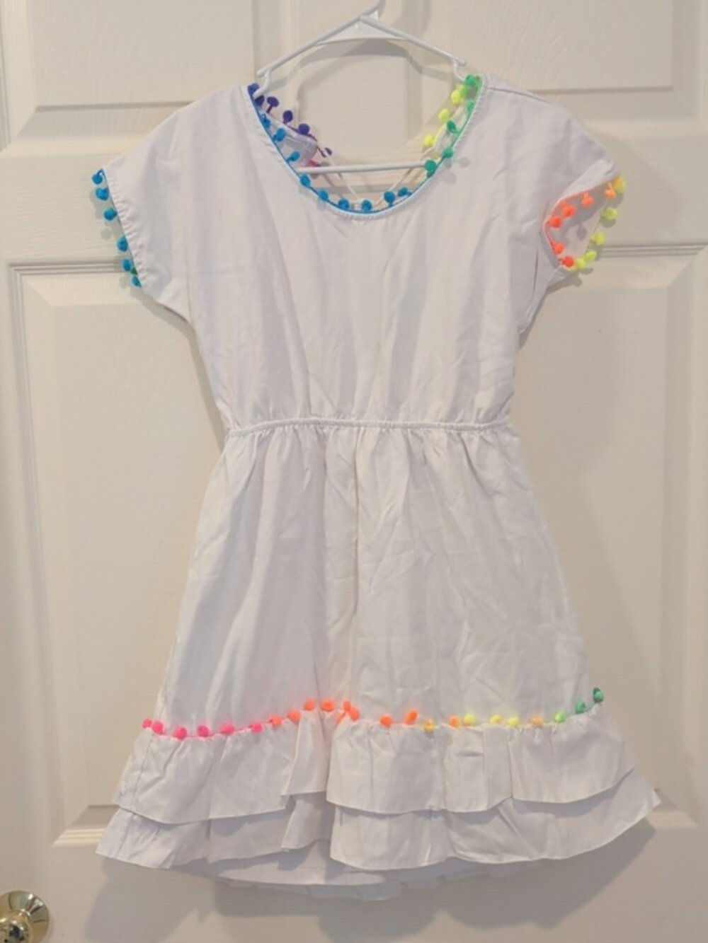 Discover Little Peixoto's Kids  White Kids Dress with Rainbow Pom Trim NWT